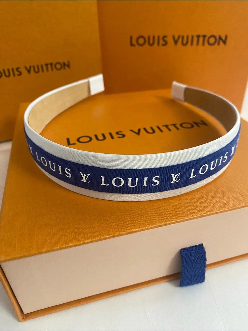 Louis Vuitton Ribbon Navy & White Logo Headband